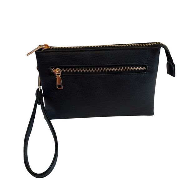 Elegant Black Wristlet Clutch W/ Gold Toned Hardware. - Picture 1 of 8